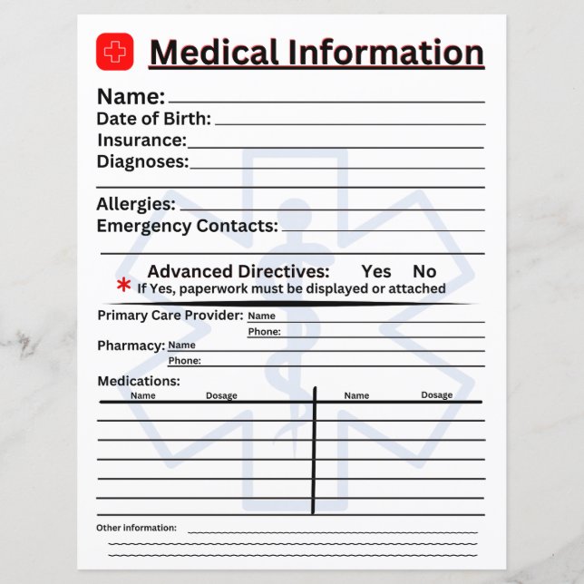 Medizinische Informationen Kühlschrank (Vorderseite)