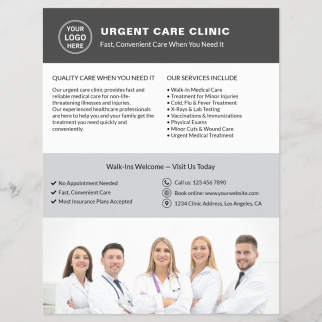 Medizinische Klinik Notfallversorgung Graues Logo  Flyer (Vorne)