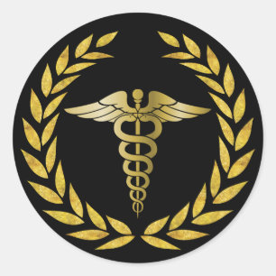 Medizinische Krankenpflege Royal Gold Caduceus Sym Runder Aufkleber