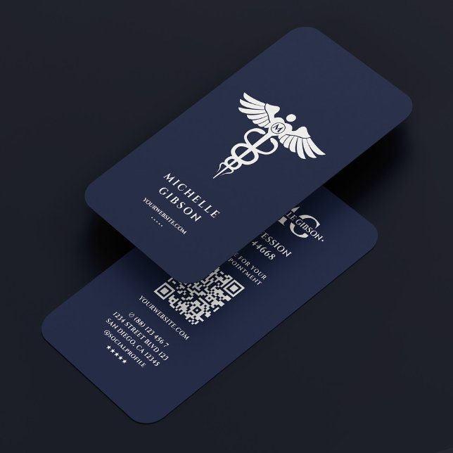 Medizinische Krankenschwester Caduceus Dunkle Mari Visitenkarte (Medical Nurse Caduceus Dark Navy Blue Modern Business Card
)