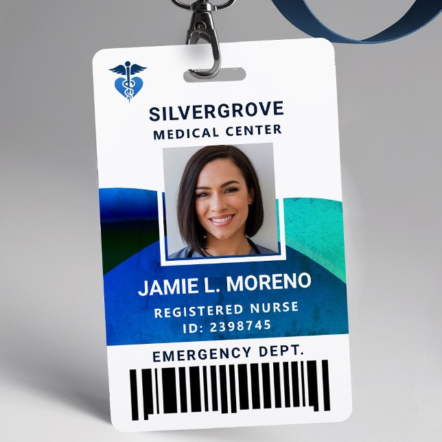 Medizinische Logoklinik Krankenhaus Modernes Foto  Ausweis (nurse id badge custom hospital clinic medical center office clinic blue teal navy logo photo)