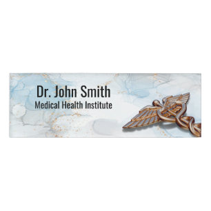 Medizinische Rose Gold Caduceus Kupfer Luxusmarmor Namenschild