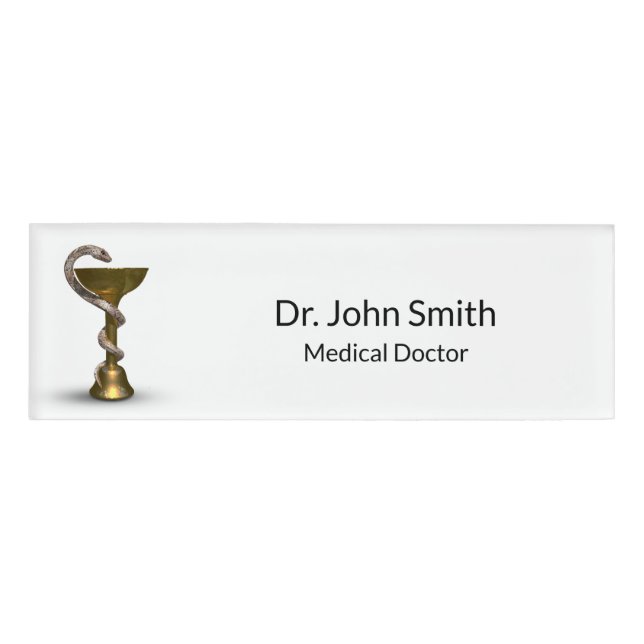 Medizinische Schlange Bronze Hygieia White Caduceu Namenschild (Vorderseite)