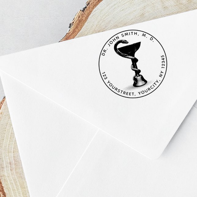 Medizinische Schlangenhühnerei Runde Rücksendeadre Gummistempel (Von Creator hochgeladen)