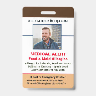 Medizinischer Allergie-Alarm Notfall Foto individu Ausweis