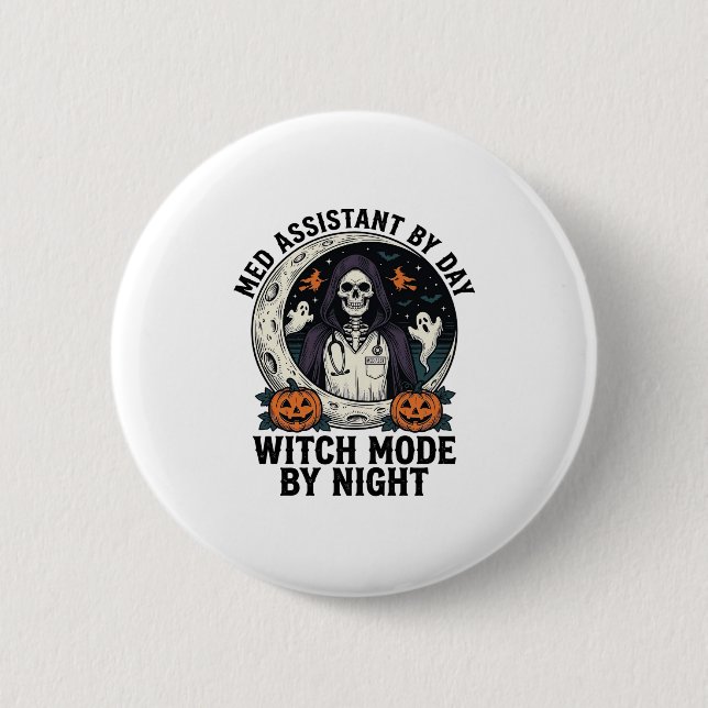 Medizinischer Assistent Halloween Hexe Vintage Gra Button (Vorderseite)