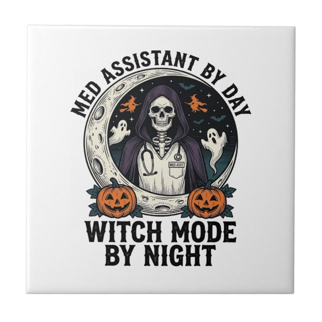 Medizinischer Assistent Halloween Hexe Vintage Gra Fliese (Vorderseite)