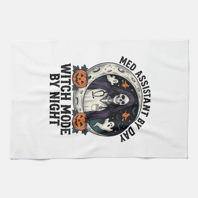 Medizinischer Assistent Halloween Hexe Vintage Gra Geschirrtuch (Horizontal)