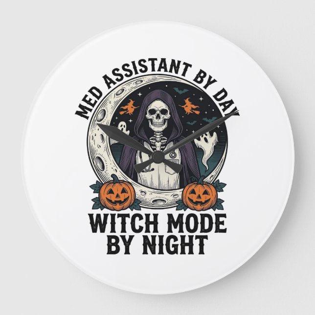 Medizinischer Assistent Halloween Hexe Vintage Gra Große Wanduhr (Vorderseite)