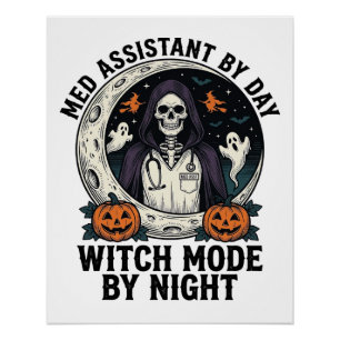 Medizinischer Assistent Halloween Hexe Vintage Gra Poster