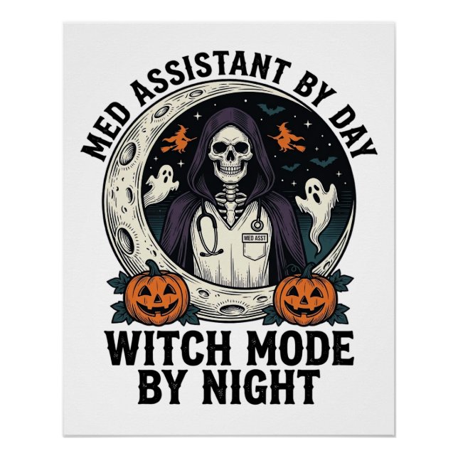 Medizinischer Assistent Halloween Hexe Vintage Gra Poster (Vorderseite)