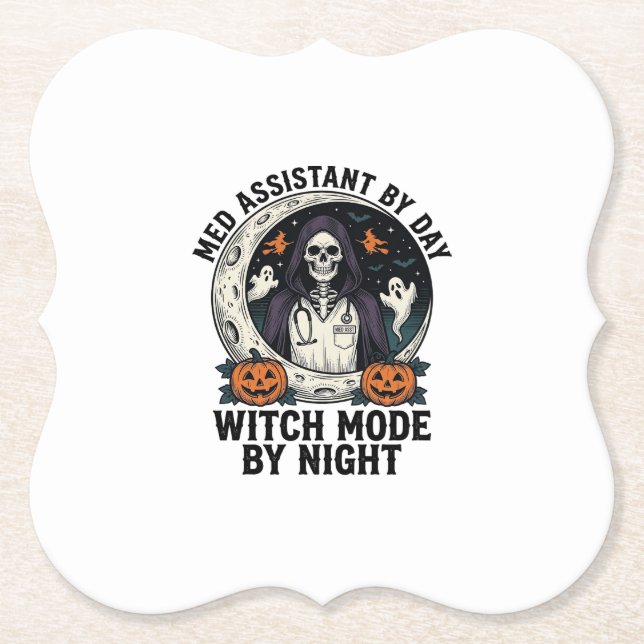 Medizinischer Assistent Halloween Hexe Vintage Gra Untersetzer (Vorderseite)