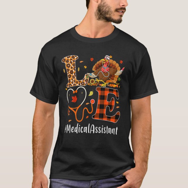 Medizinischer Assistent Liebe Erntedank Leopard Fu T-Shirt (Vorderseite)