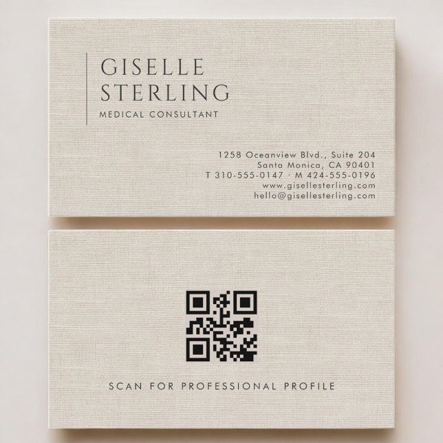 Medizinischer Berater Neutraler Leinen-QR-Code Visitenkarte (Von Creator hochgeladen)
