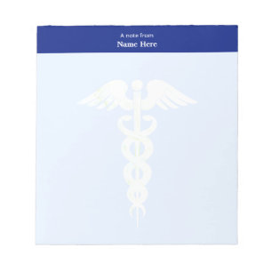 Medizinischer Caduceus & Blauer Header Einfach Notizblock