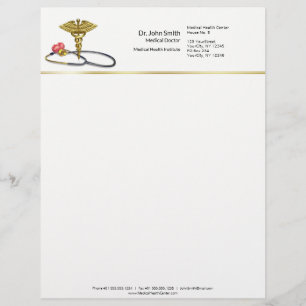 Medizinischer Caduceus Gold & Stethoskop mit Herz Briefbogen