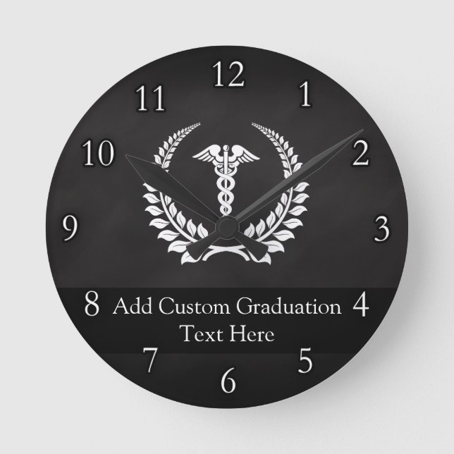 Medizinischer Caduceus-Lorbeer Runde Wanduhr (Vorderseite)