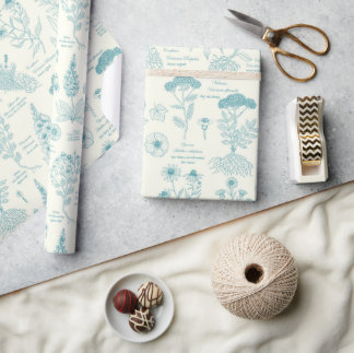 Medizinischer Garten-Herbarium in Blau und Cremewe Geschenkpapier