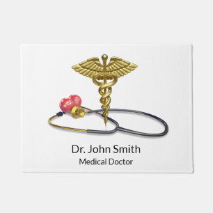 Medizinischer Gold-Caduceus & Stethoskop mit Herz Fußmatte