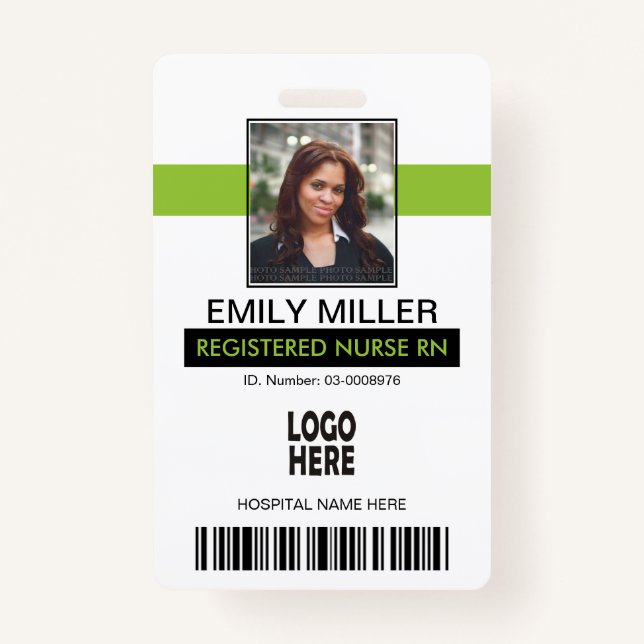 Medizinischer Mitarbeiter mit grüner Kalk-Fotovorl Ausweis (Vorderseite)