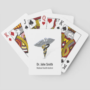 Medizinischer silberner Caduceus Schwarz Gold Spielkarten
