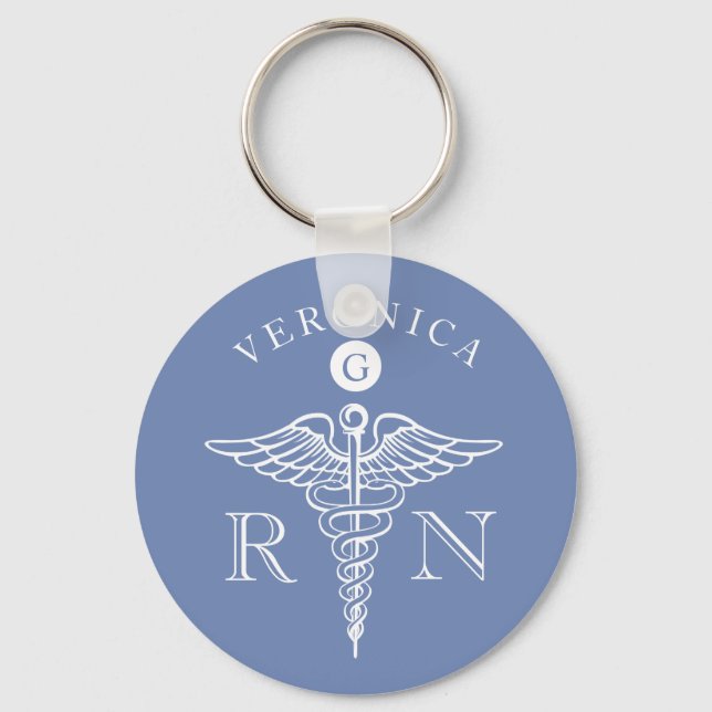 Medizinisches Caduceus Symbol Nurse Monogramm Schlüsselanhänger (Vorderseite)