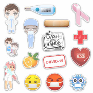 Medizinisches Covid-19 Corona Krankenhaus maskiert Aufkleber