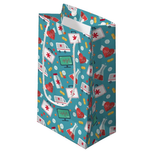 Medizinisches Ikonen-Muster Kleine Geschenktüte (Vorderseite Schrägansicht)