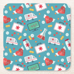 Medizinisches Ikonen-Muster Rechteckiger Pappuntersetzer