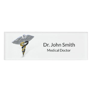 Medizinisches silbernes Caduceus-Schwarz-Gold - Namenschild