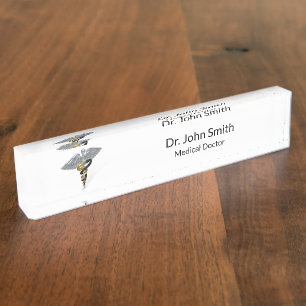 Medizinisches silbernes Caduceus-Schwarz-Gold - Namensplakette