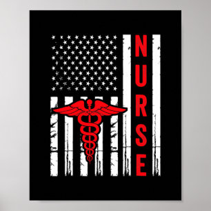 Medizinisches Symbol Caduceus American Flag Vintag Poster