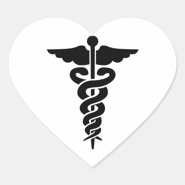 Medizinisches Symbol Caduceus Herz-Aufkleber (Vorderseite)