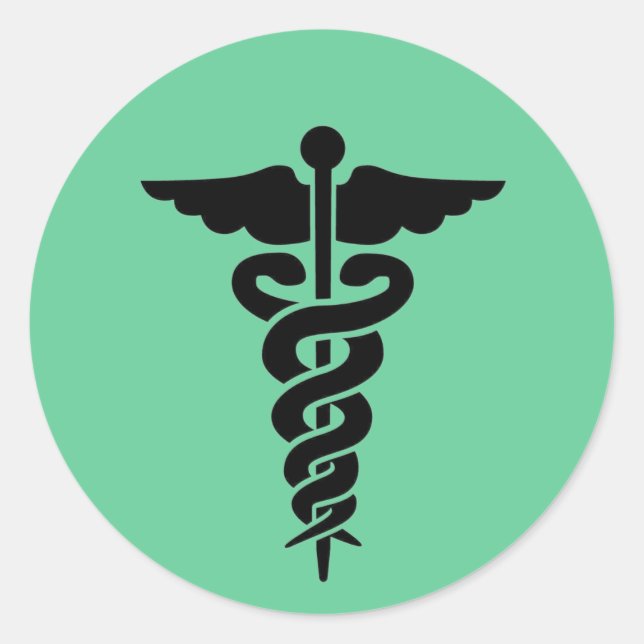 Medizinisches Symbol Caduceus Runder Aufkleber (Vorderseite)