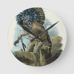 Medizinmann des Mandan Stammes im Kostüm von Runde Wanduhr