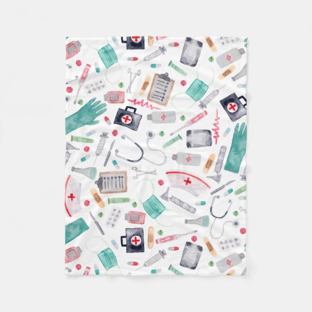Medizinprodukte in Aquarellfarben Fleecedecke (Vorderseite)