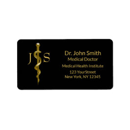 Medizinstudium des Asclepius Gold auf schwarz Adressaufkleber
