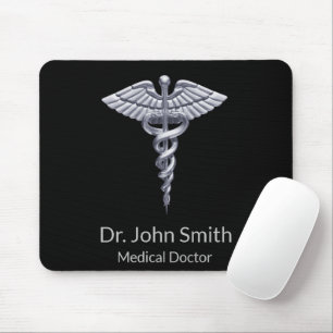 Medizinstudium Silver Caduceus auf schwarz Mousepad