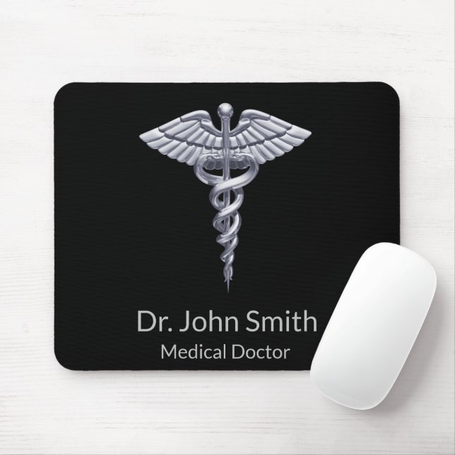 Medizinstudium Silver Caduceus auf schwarz Mousepad (Mit Mouse)