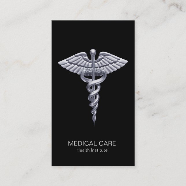 Medizinstudium Silver Caduceus auf schwarz Visitenkarte (Vorderseite)