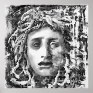 Medusa Antike Goddess Portrait in Grau Poster