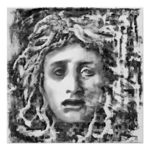 Medusa Antike Goddess Portrait in Grau Poster