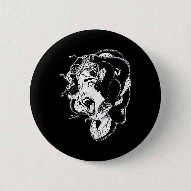 Medusa Blackwork Tattoo Flash Button (Vorderseite)