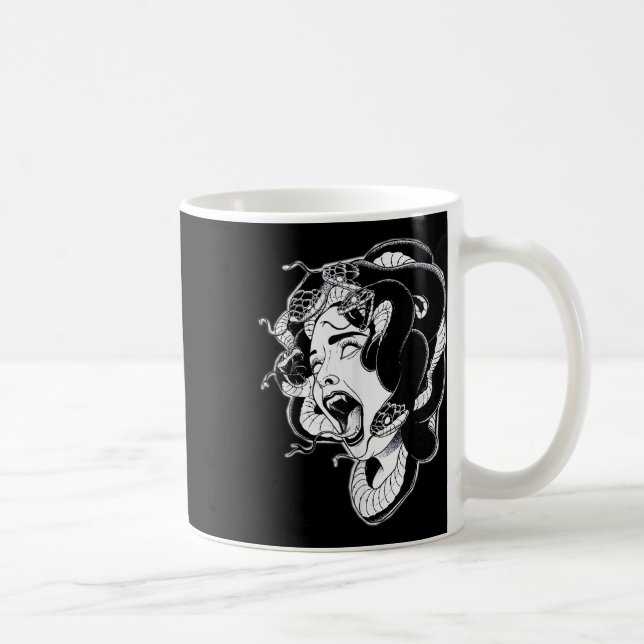 Medusa Blackwork Tattoo Flash Kaffeetasse (Rechts)