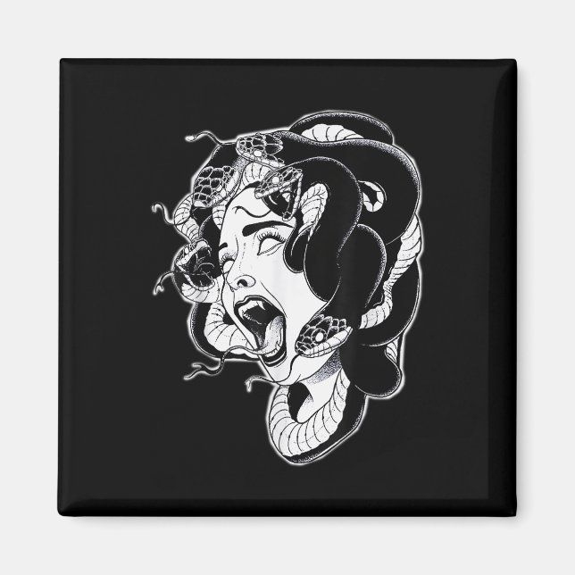 Medusa Blackwork Tattoo Flash Magnet (Vorne)