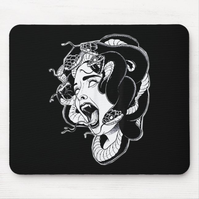 Medusa Blackwork Tattoo Flash Mousepad (Vorne)