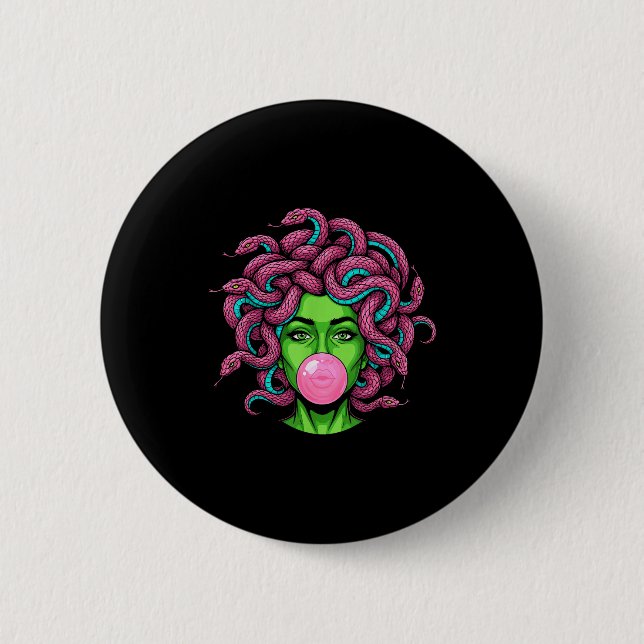 Medusa bläst Bubble-Gum P Art Mythologie Design  Button (Vorderseite)