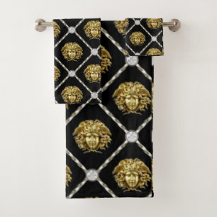 Medusa-Diamanten Goldene Gorgone griechischer Revi Badhandtuch Set