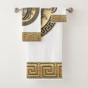 Medusa Golden Gorgon griechischer Key White Badhandtuch Set