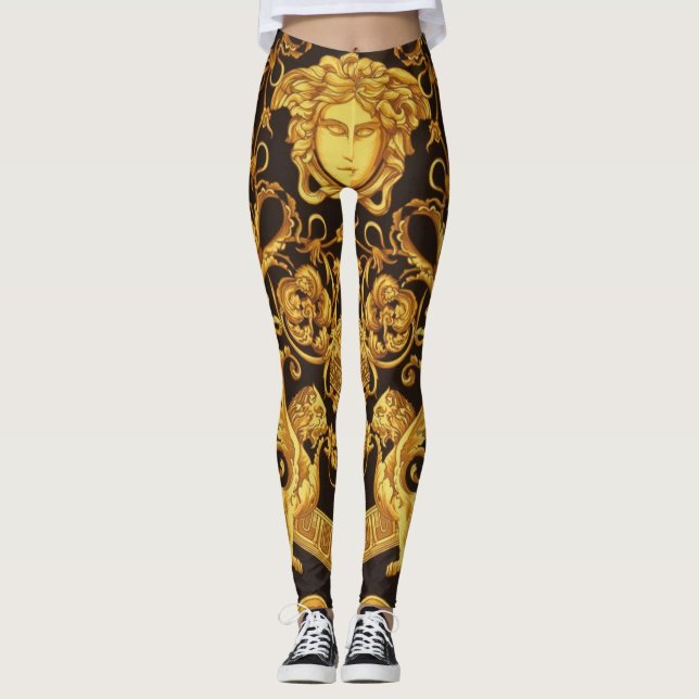 MEDUSA GORGON Gold im Black Designer Leggings (Vorderseite)